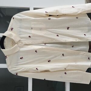 Sezane Tomboy Shirt Pink Flowers On Ecru Background - Size 4